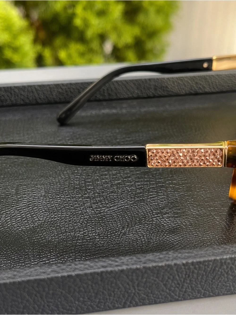 Jimmy Choo Brown Tortoise Eyeglasses w/ Crystal Gold Detail + Case